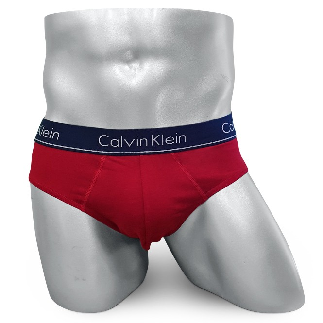 Мужские брифы (плавки) Calvin Klein красные с синей резинкой CK10