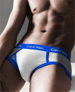 Брифы Calvin Klein 365 белые с синей резинкой A088