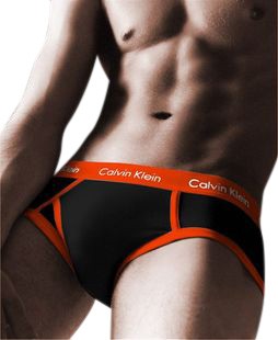 Брифы Calvin Klein 365 черные с оранжевой резинкой A089