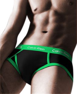 Брифы Calvin Klein 365 черные с зеленой резинкой A090