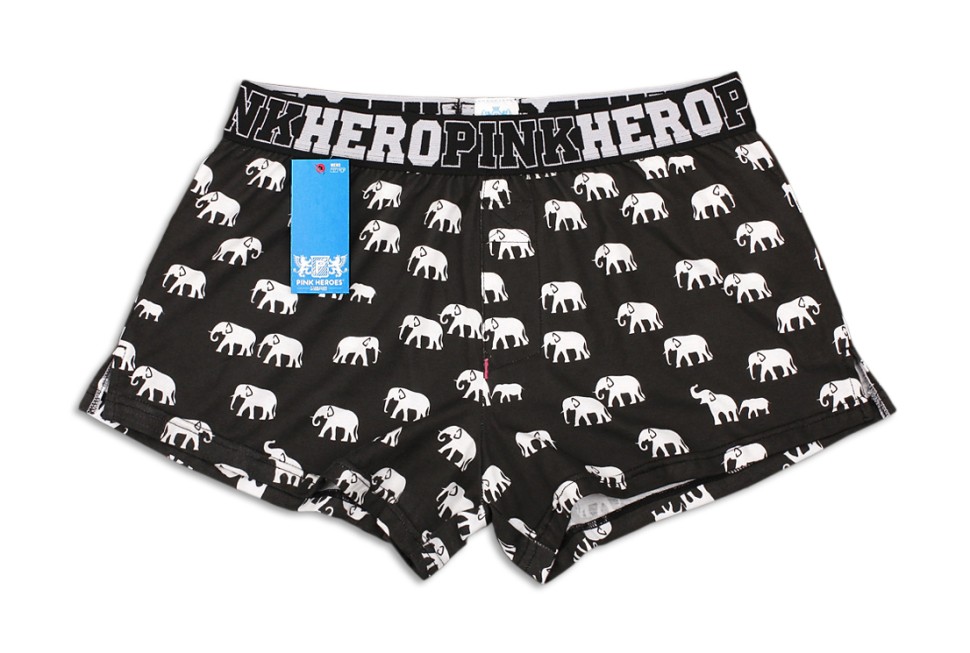 Мужские трусы Pink Hero черные со слонами удлиненные PH1251-3