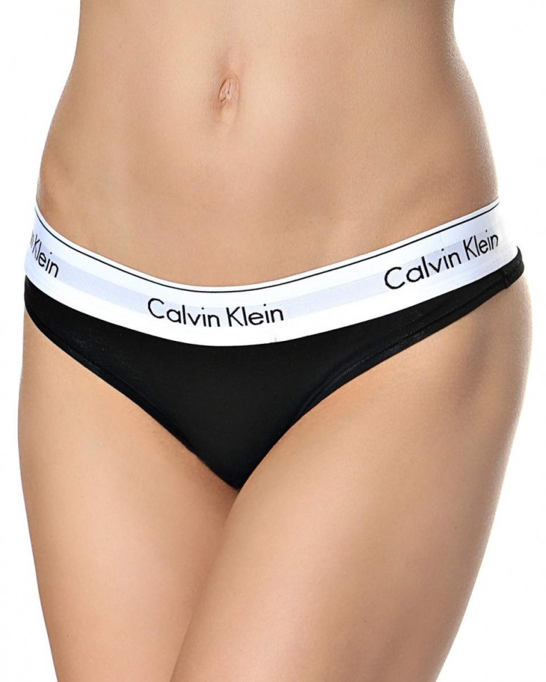 Женские стринги Calvin Klein черные с белой резинкой B045