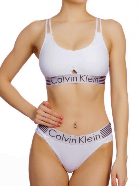 Женский комплект Calvin Klein белый с широкой резинкой: топ и плавки C17