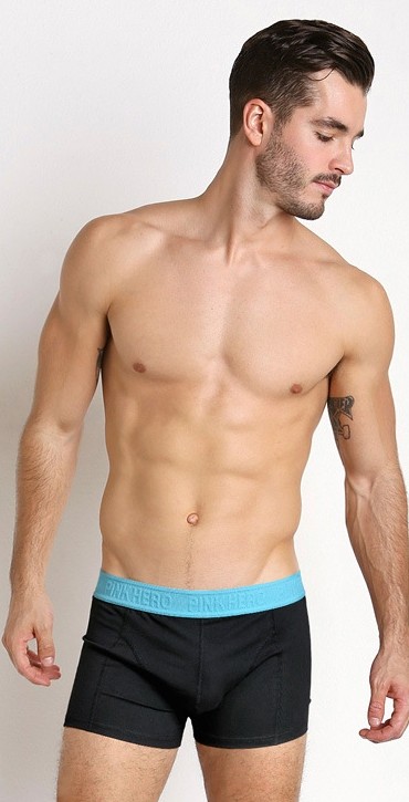 Мужские трусы Pink Hero черные с голубой резинкой PH511-7