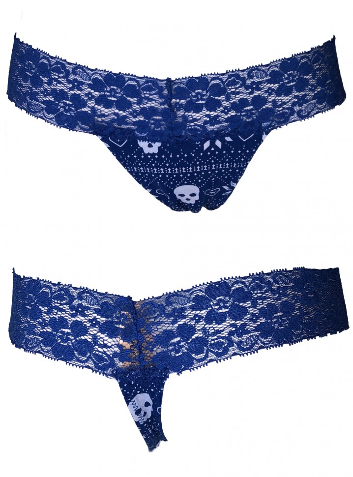 Женские стринги Victoria’s Secret синие с черепами 86335768808