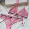 Женский комплект Calvin Klein в сеточку розовый: топ и стринги CA22