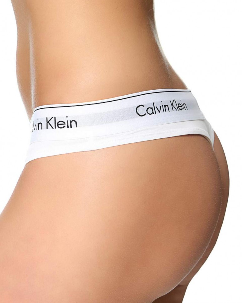 Женские стринги Calvin Klein белые с белой резинкой B046