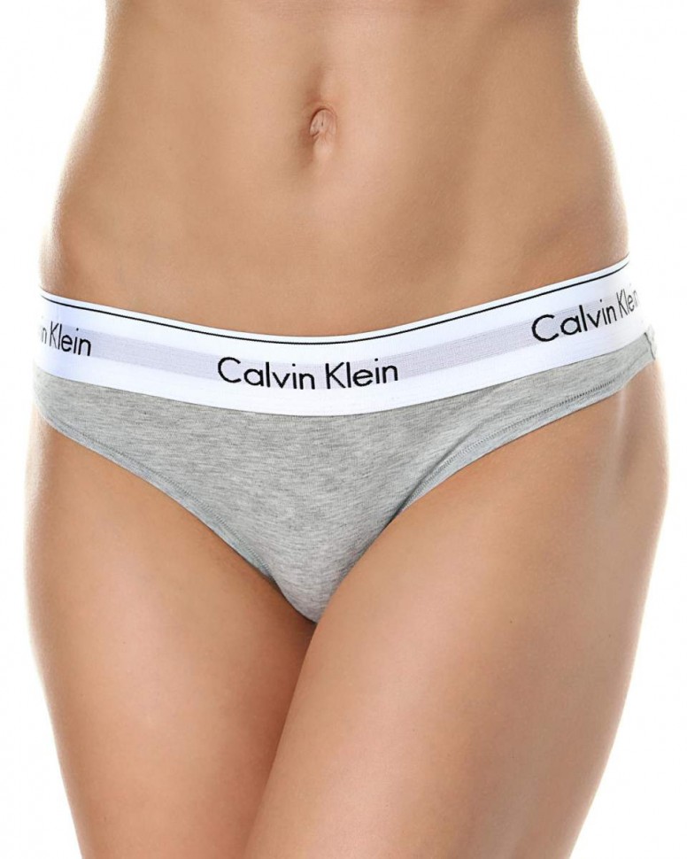 Женские стринги Calvin Klein серые с белой резинкой B047