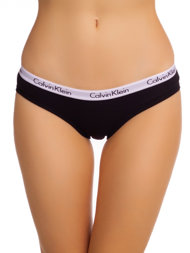 Женские трусы плавки Calvin Klein черные с тонкой белой резинкой B55