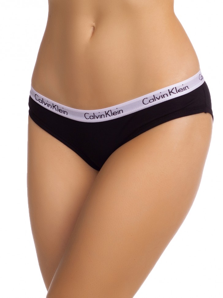 Женские трусы плавки Calvin Klein черные с тонкой белой резинкой B55