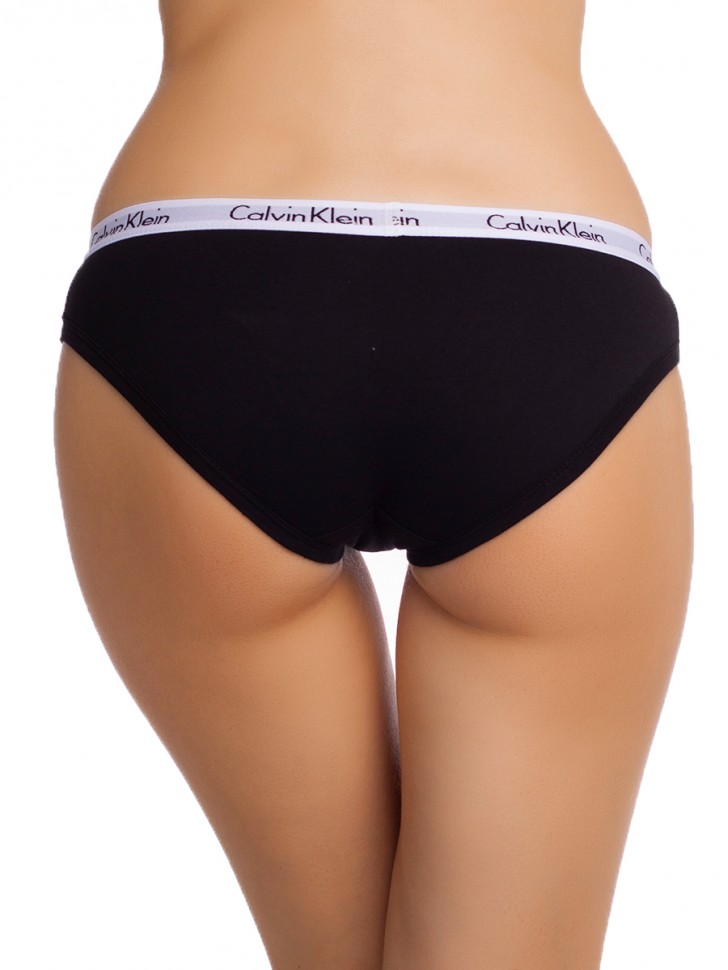 Женские трусы плавки Calvin Klein черные с тонкой белой резинкой B55