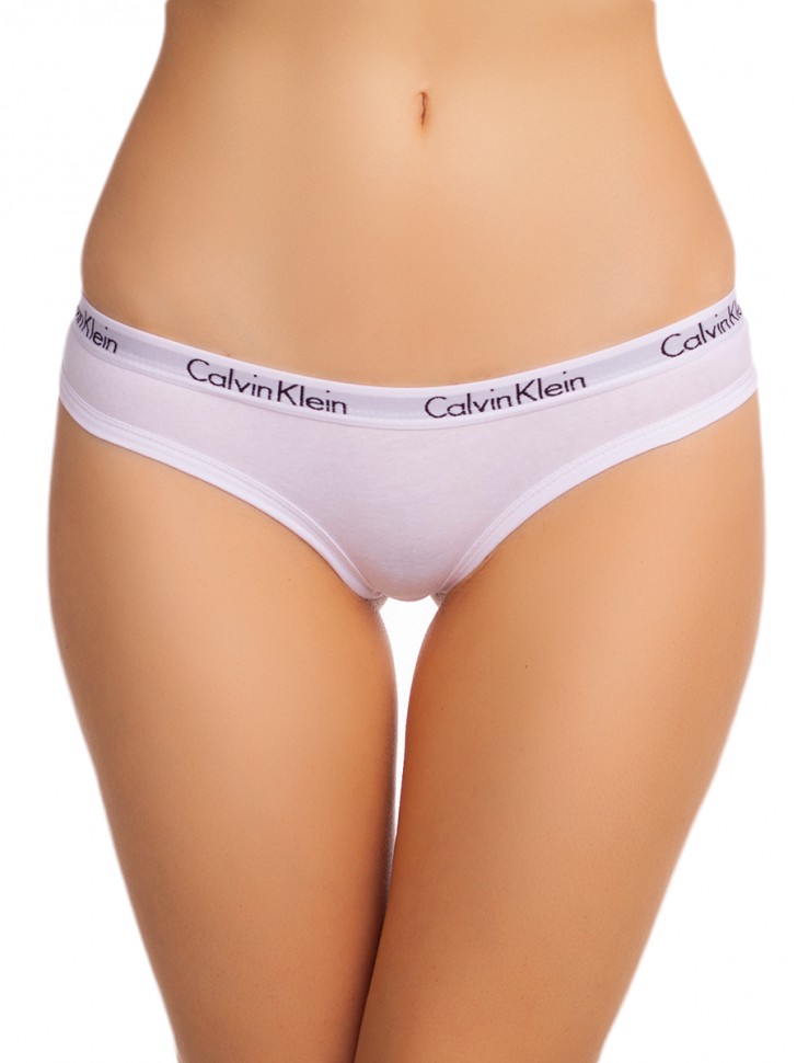 Женские стринги Calvin Klein белые с тонкой белой резинкой B62