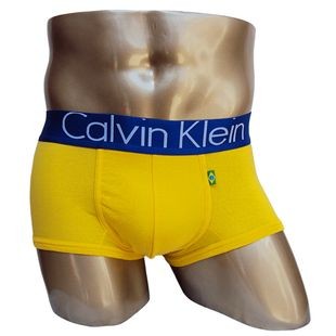 Трусы Calvin Klein желтые с синей резинкой Бразилия A025