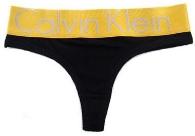 Женские стринги Calvin Klein черные с золотой резинкой Steel B012