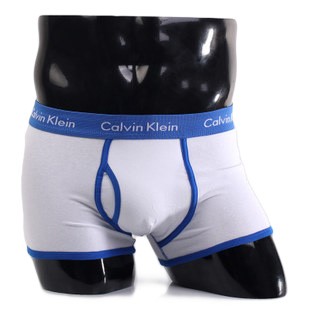 Трусы Calvin Klein 365 белые с синей резинкой A044