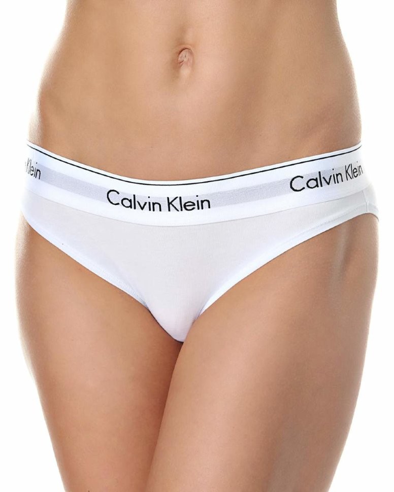 Женские трусы (плавки) Calvin Klein белые с белой резинкой B041