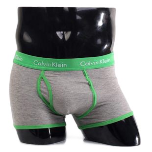 Трусы Calvin Klein 365 серые с зеленой резинкой A048