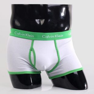 Трусы Calvin Klein 365 белые с зеленой резинкой A049