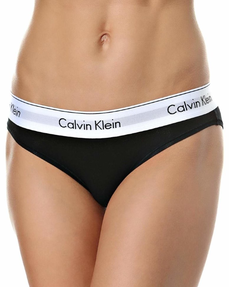Женские трусы (плавки) Calvin Klein черные с белой резинкой B040