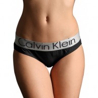 Женские трусы (плавки) Calvin Klein черные с серебряной резинкой Steel B014