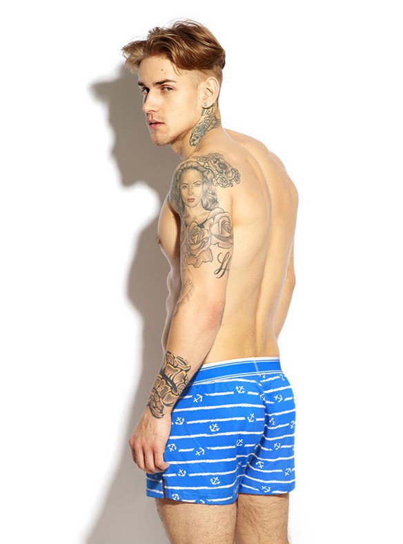 Мужские трусы Pink Hero голубые с якорями удлиненные PH1262-1