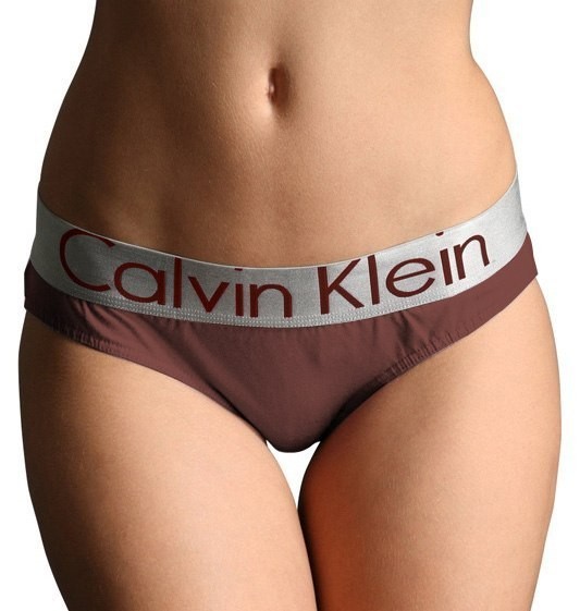 Женские трусы (плавки) Calvin Klein коричневые с серебряной резинкой Steel B016