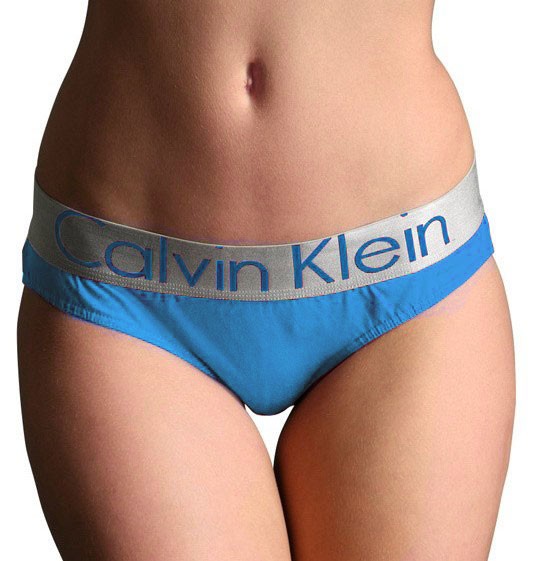 Женские трусы (плавки) Calvin Klein голубые с серебряной резинкой Steel B017