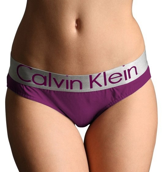 Женские трусы (плавки) Calvin Klein пурпурные с серебряной резинкой Steel B018
