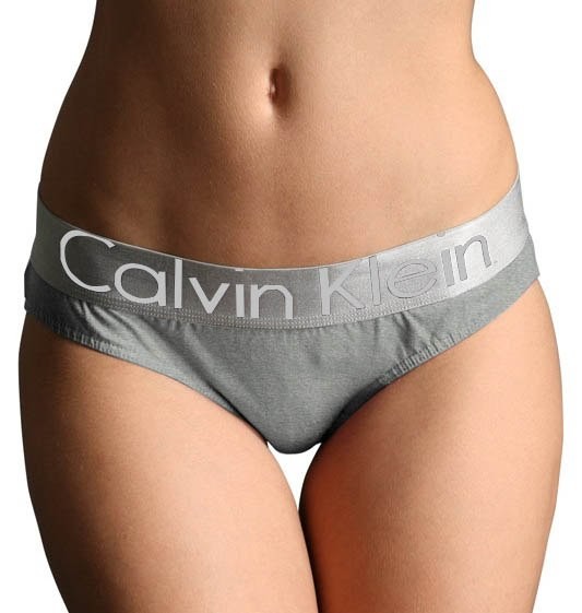 Женские трусы (плавки) Calvin Klein серые с серебряной резинкой Steel B023